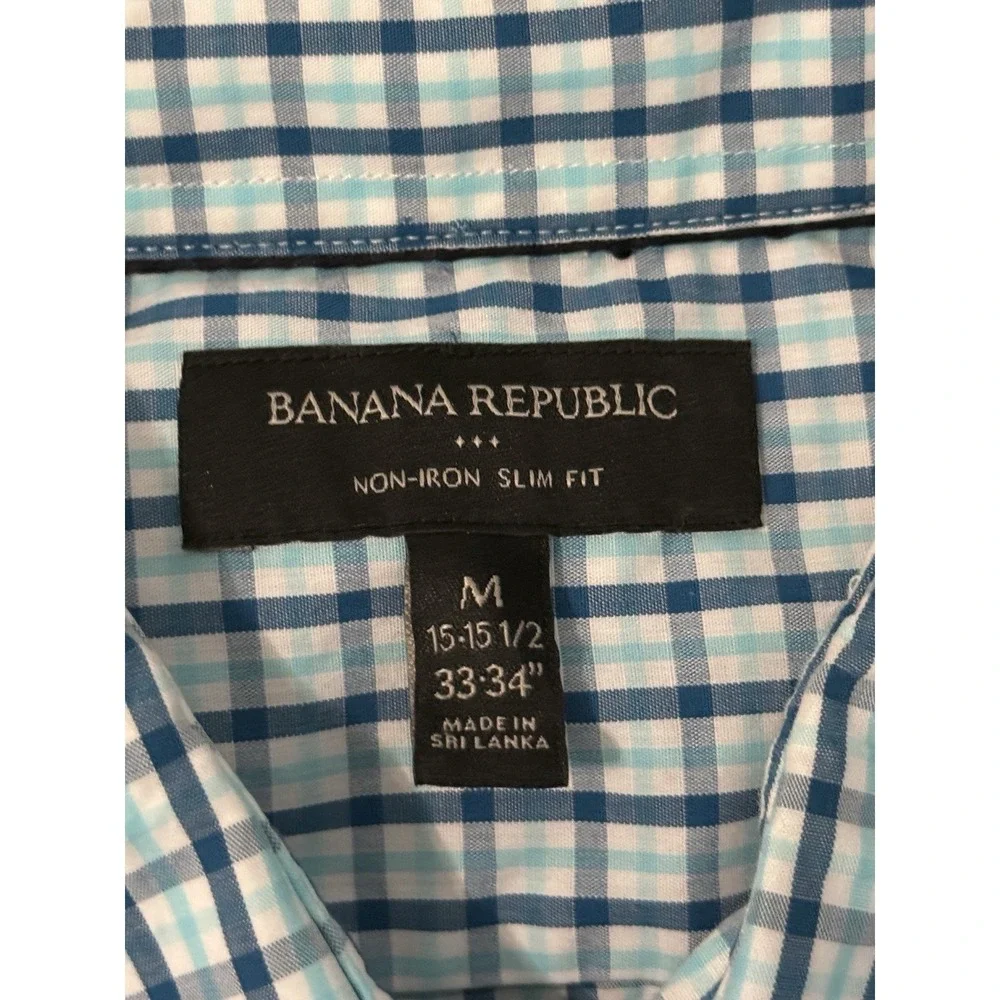 Banana‎ Republic Lot Of Two Mens Blue Plaid Button Down Non Iron Slim Fit Size M